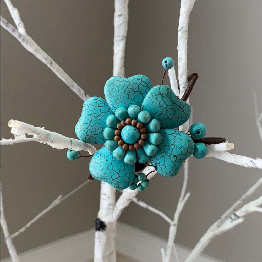 Turquoise look adjustable cuff flower Bracelet